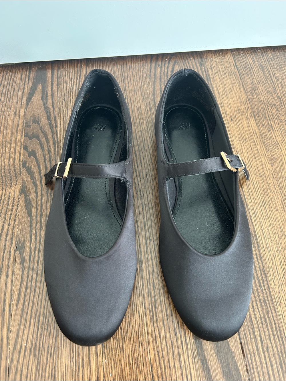 H&M Black Flats with Gold Buckles